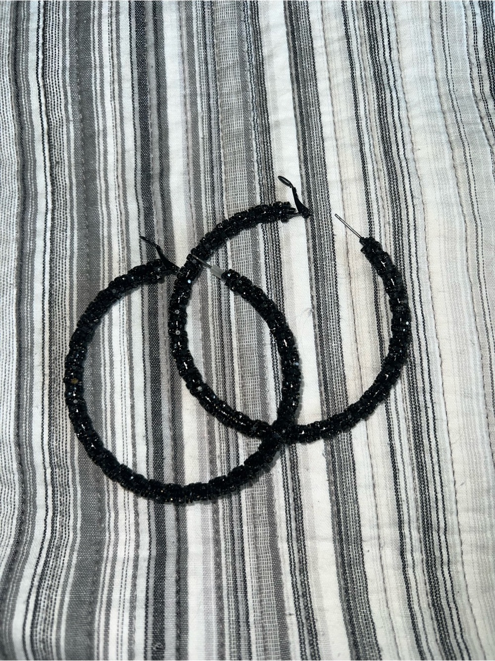Black Sparkle Beaded Hoop Earrings for Women